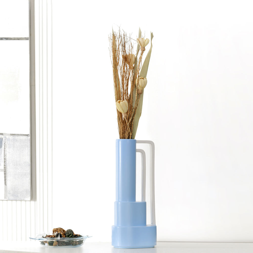 Decorative 3 Layer Design Dolomite Vase with 2 Handles (Blue)