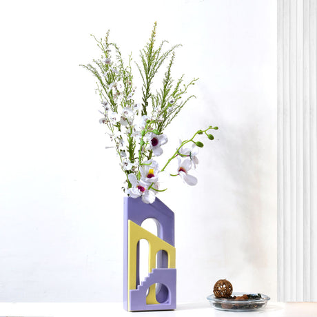 Decorative Arch Stairs Design Dolomite Vase (Purple & Yellow)