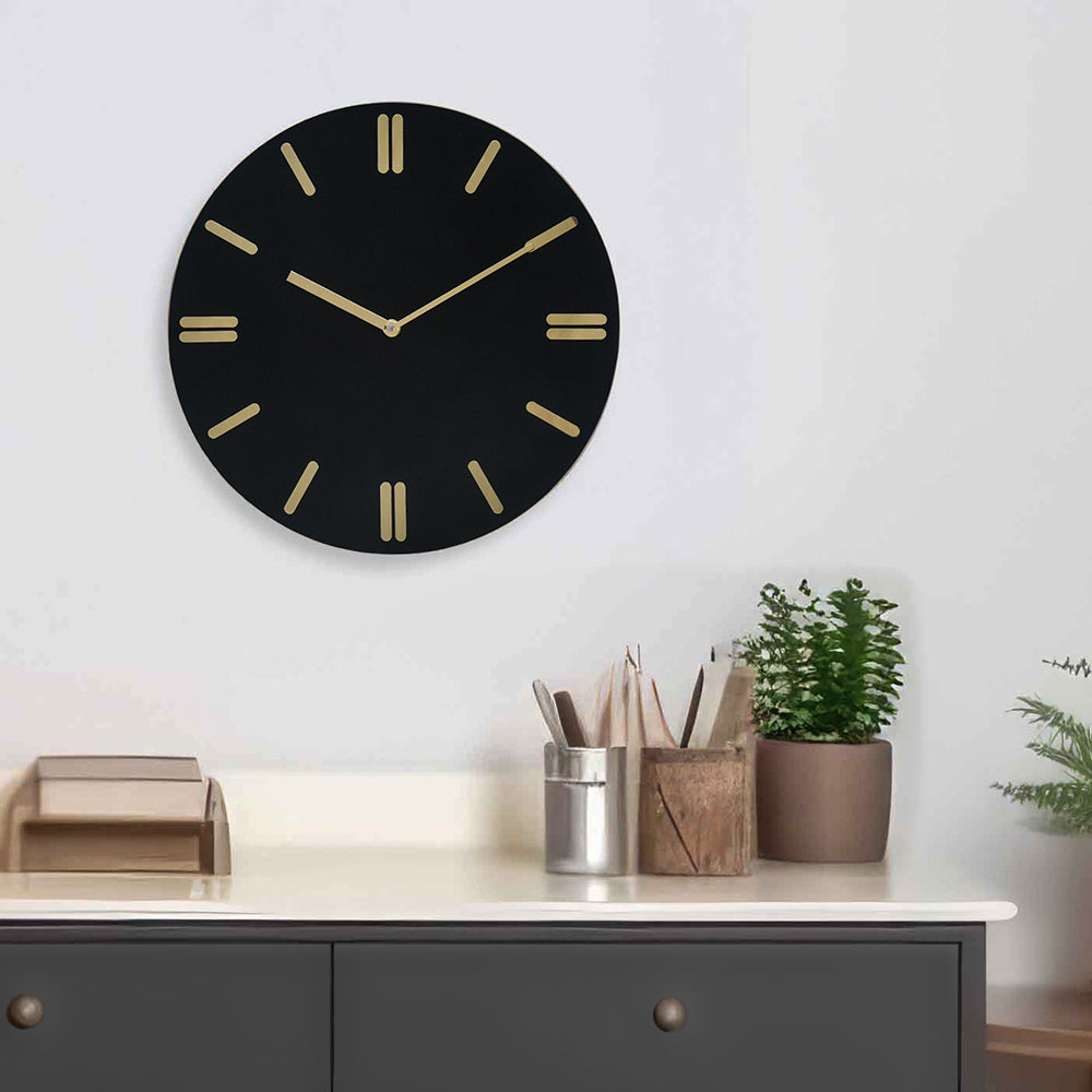 Nilkamal Sleek Wooden Analog Wall Clock Black Gold