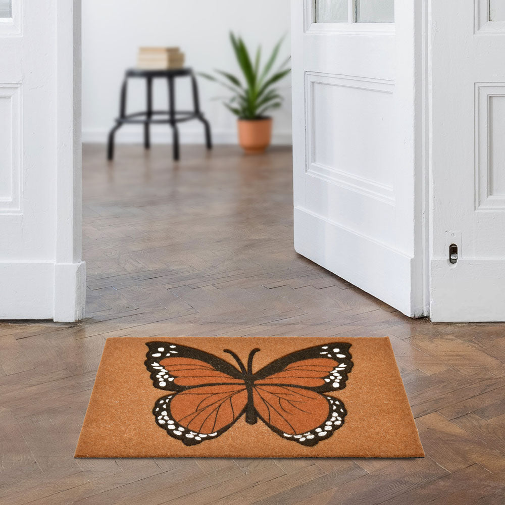 Butterfly Design Polyester 16' x 24' Anti-Slip Door Mat (Rust)