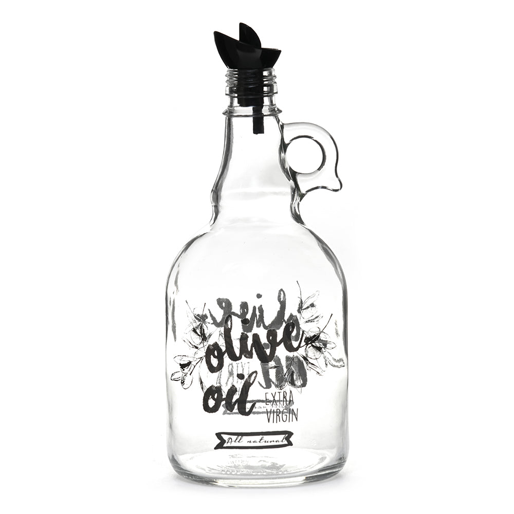 Transparent 1000 ml Glass Oil Dispenser Bottle (Transparent & Black)