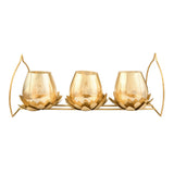 Trio Lotus Metal & Glass Candle Stand (Gold)