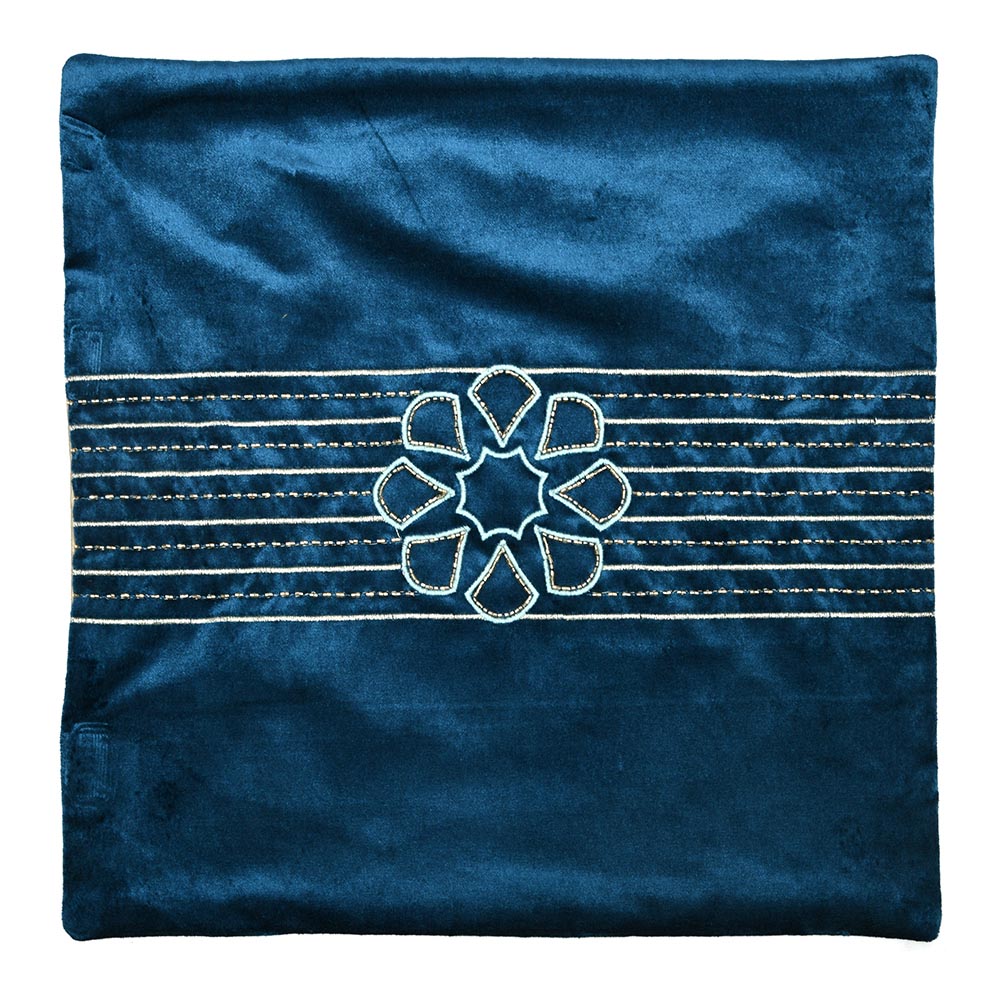 Embroidered Cotton Polyester 16' x 16' Cushion Cover (Blue)