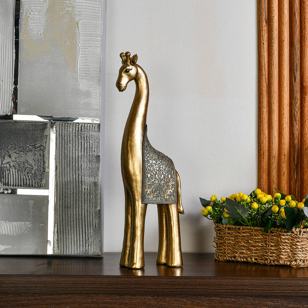 Giraffe Decorative Polyresin Showpiece (Grey & Gold)