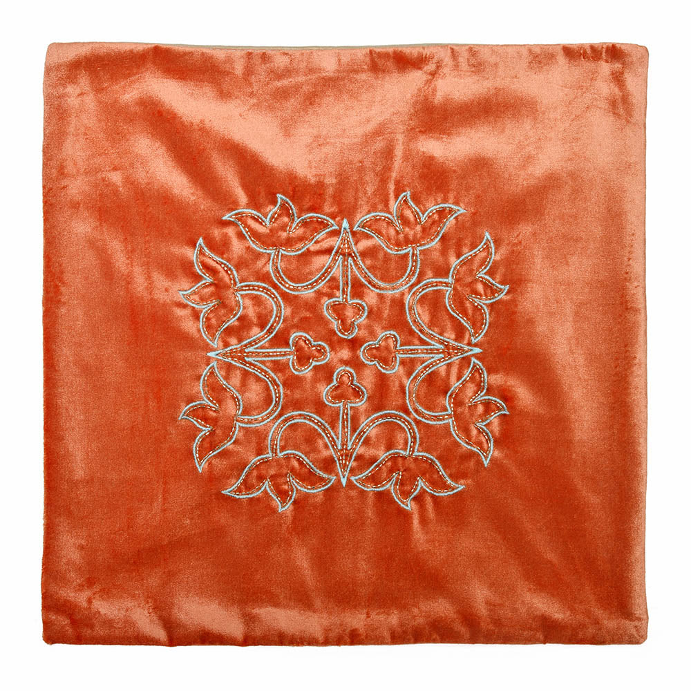 Embroidered Cotton Polyester 16' x 16' Cushion Cover (Orange)