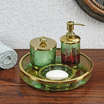 Transparent Glass Bathroom Accessories Tray (Green & Gold)