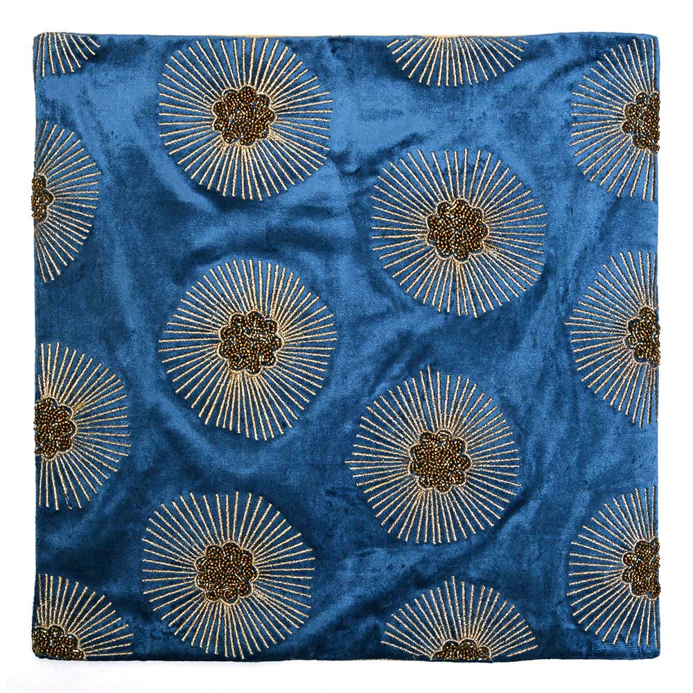 Floral Cotton Polyester 16" x 16" Cushion Covers Set of 2 (Blue)