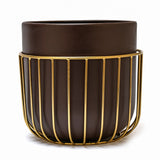 Metal Jali Planter 19 cm (Brown & Gold)