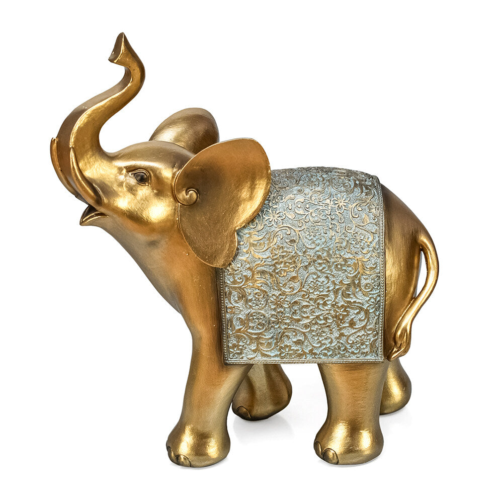 Trunk Up Elephant Decorative Polyresin Showpiece (Grey & Gold)