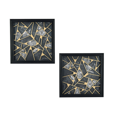 Acrylic Glass Art Paintings Set of 2 (Black & Gold)