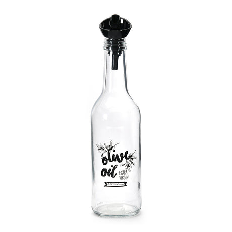 Transparent 330 ml Glass Oil Dispenser Bottle (Transparent & Black)