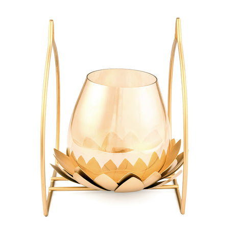 Single Lotus Metal & Glass Votive (Gold)