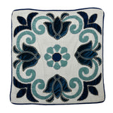 Embroidered Cotton Polyester 16" x 16" Cushion Cover (Blue)