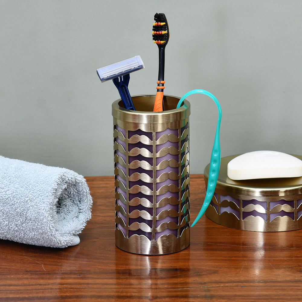 Multipurpose Metal Tumbler Toothbrush Holder (Gold)