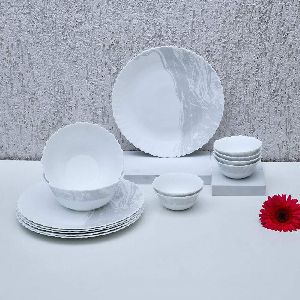 Arias by Lara Dutta Fluted Graphite Snow Dinner Set - 14 Pieces