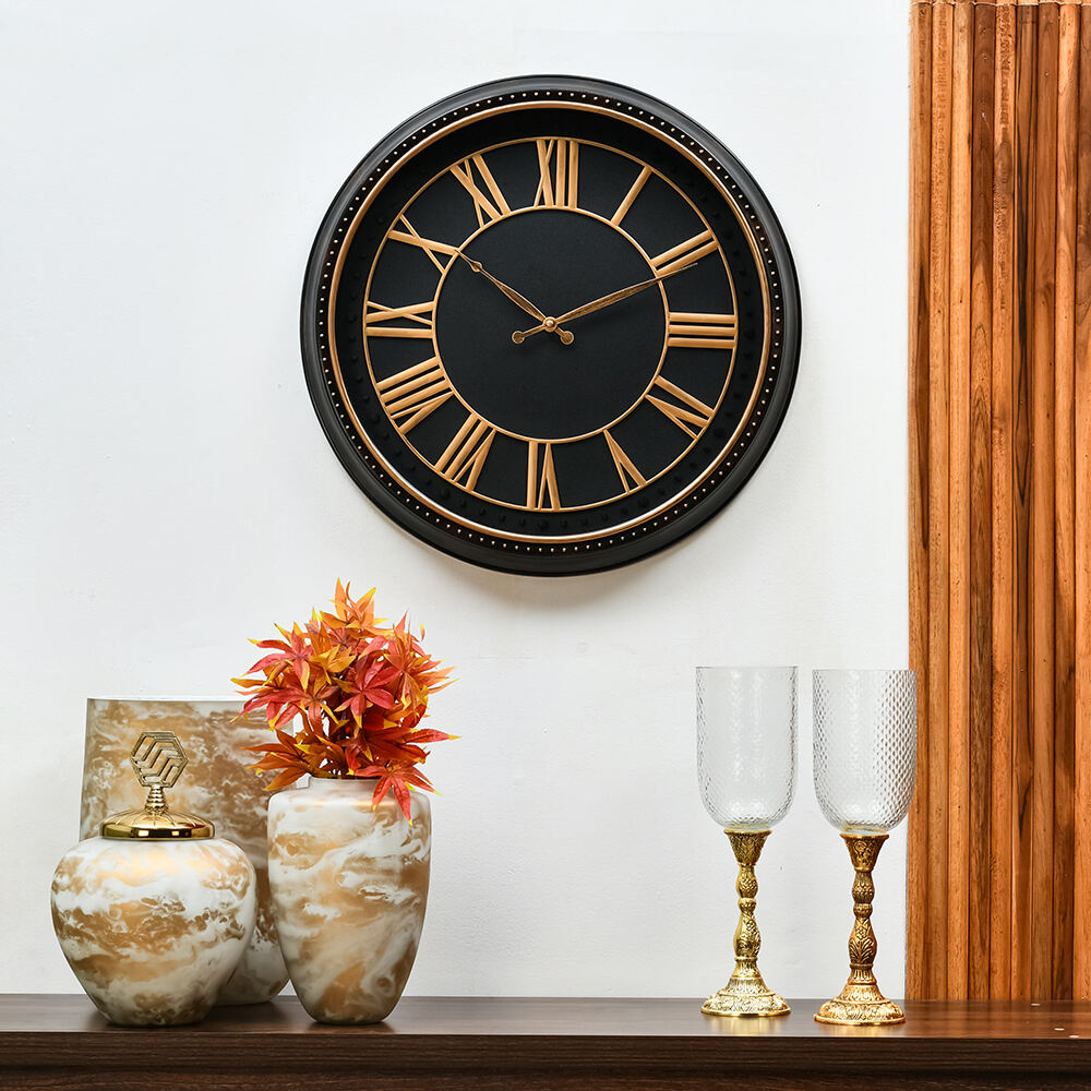 Romania Antique Analog Wall Clock (Black & Gold)