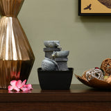 Decorative 3 Pots Polyresin Water Fountain (Grey & Black)