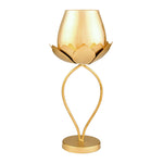 Decorative Lotus Metal & Glass Large Candle Holder (Gold)