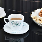 Arias by Lara Dutta Blue Spring Cup & Saucer Set of 12 (220 ml, 6 Cups & 6 Saucers, White)