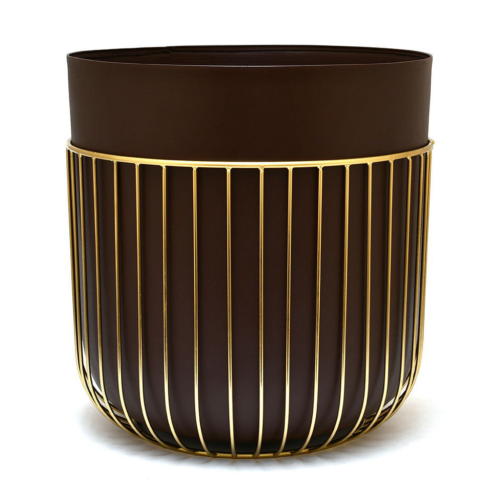 Metal Jali Planter 31 cm (Brown & Gold)