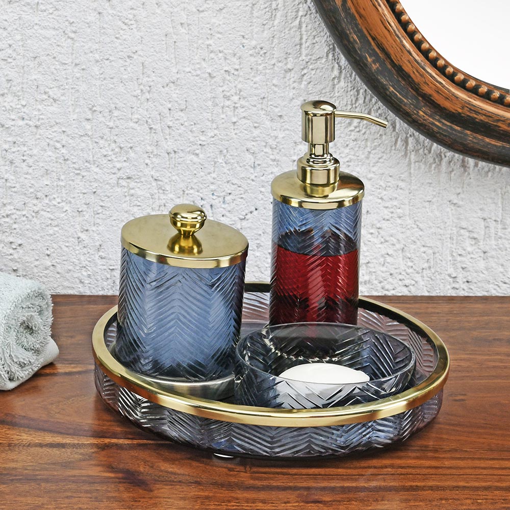 Nilkamal Transparent Glass Bathroom Accessories Tray Blue Gold