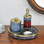 Transparent Glass Bathroom Accessories Tray (Blue & Gold)