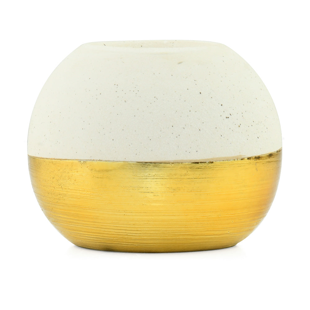 Decorative Glaze Round Ceramic Votive (Cream & Gold)