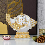 Nilkamal Ganesha On Shankh Polyresin Showpiece (White & Gold)