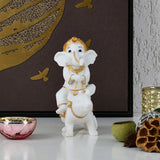 Nilkamal Ganesha On Mouse Polyresin Showpiece (White & Gold)