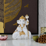 Nilkamal Ganesha On Elephant Polyresin Showpiece (White & Gold)