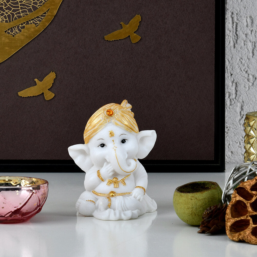 Nilkamal Ganesha Giggling Decorative Polyresin Showpiece (White & Gold)