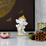 Nilkamal Ganesha Playing Dholak Polyresin Showpiece (White & Gold)