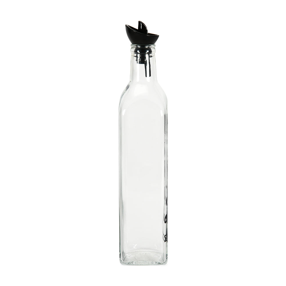 Transparent 500 ml Glass Oil Dispenser Bottle (Transparent & Black)