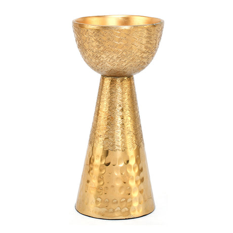 Decorative Criss Cross Textured Metal Candle Holder (19 cm, Gold)