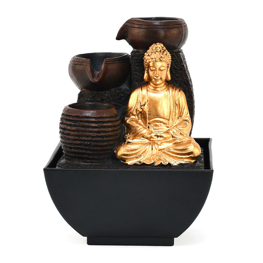 Meditating Buddha Polyresin Decorative Water Fountain (Gold & Brown)