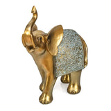 Trunk Up Elephant Decorative Polyresin Showpiece (Grey & Gold)