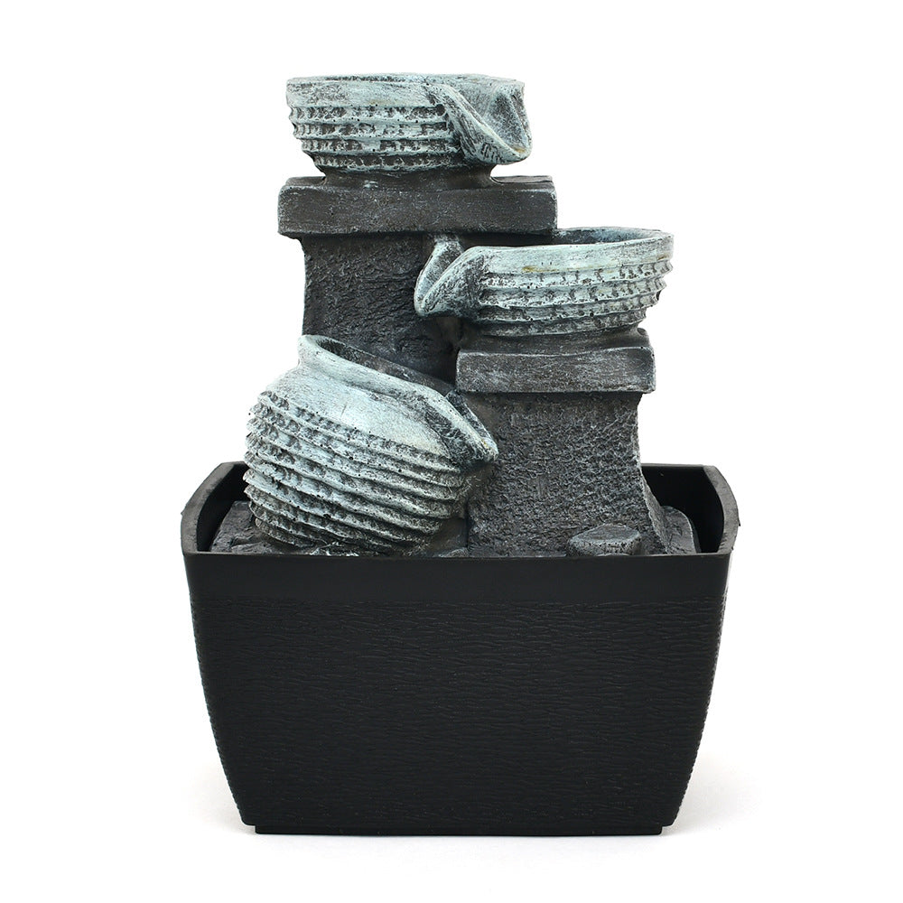 Decorative 3 Pots Polyresin Water Fountain (Grey & Black)