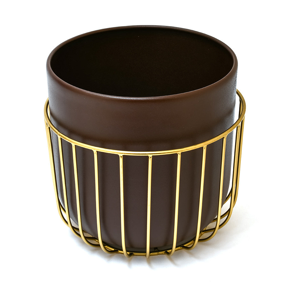 Metal Jali Planter 19 cm (Brown & Gold)