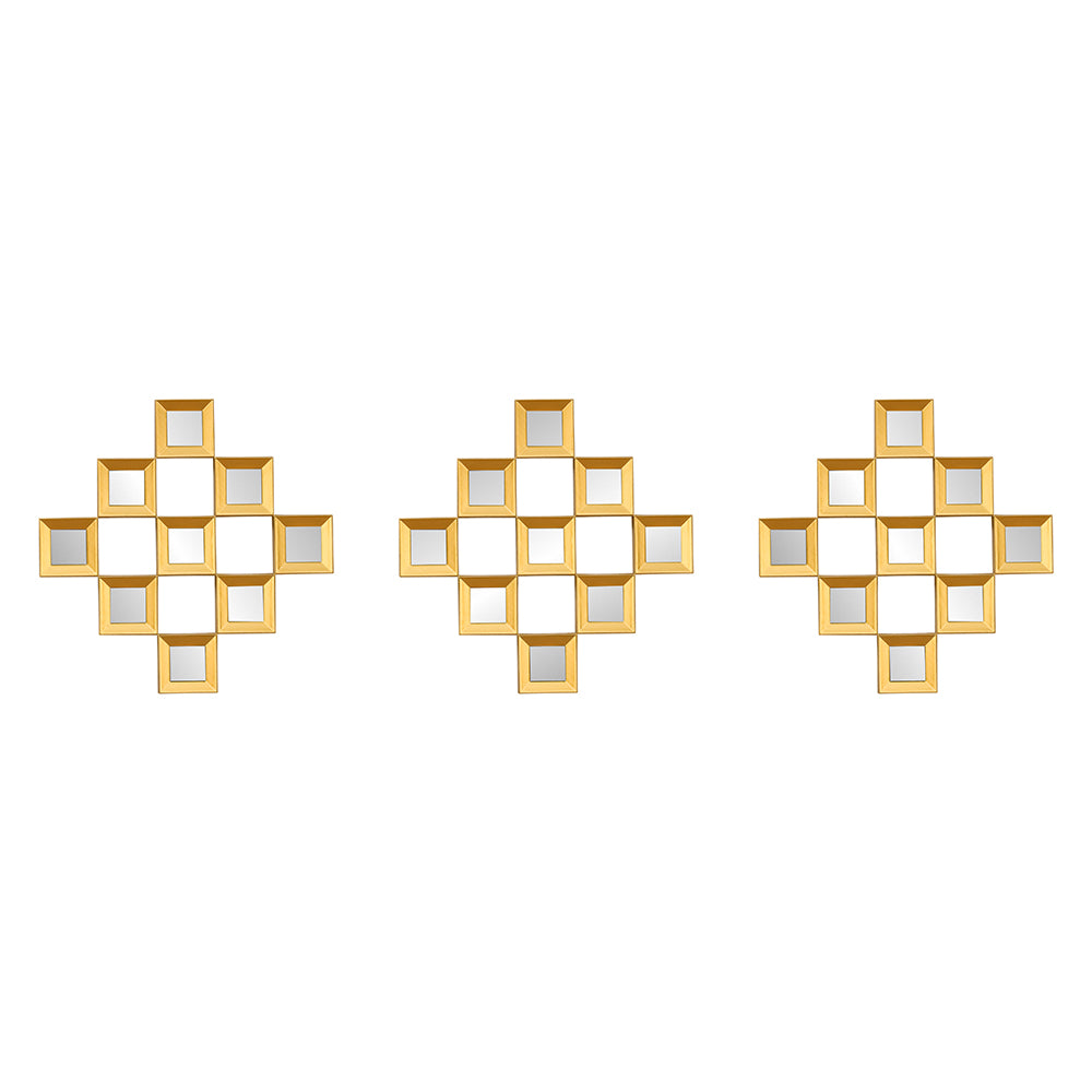 Square Shaped Decorative Mirrors Set of 3 (Gold)