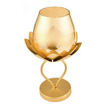 Decorative Lotus Metal & Glass Small Candle Holder (Gold)