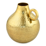 Criss Cross Textured Matki Shaped Small Metal Vase (Gold)