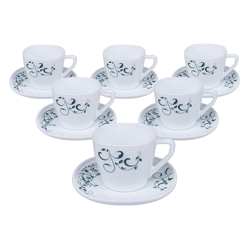 Arias by Lara Dutta Blue Spring Cup & Saucer Set of 12 (220 ml, 6 Cups & 6 Saucers, White)