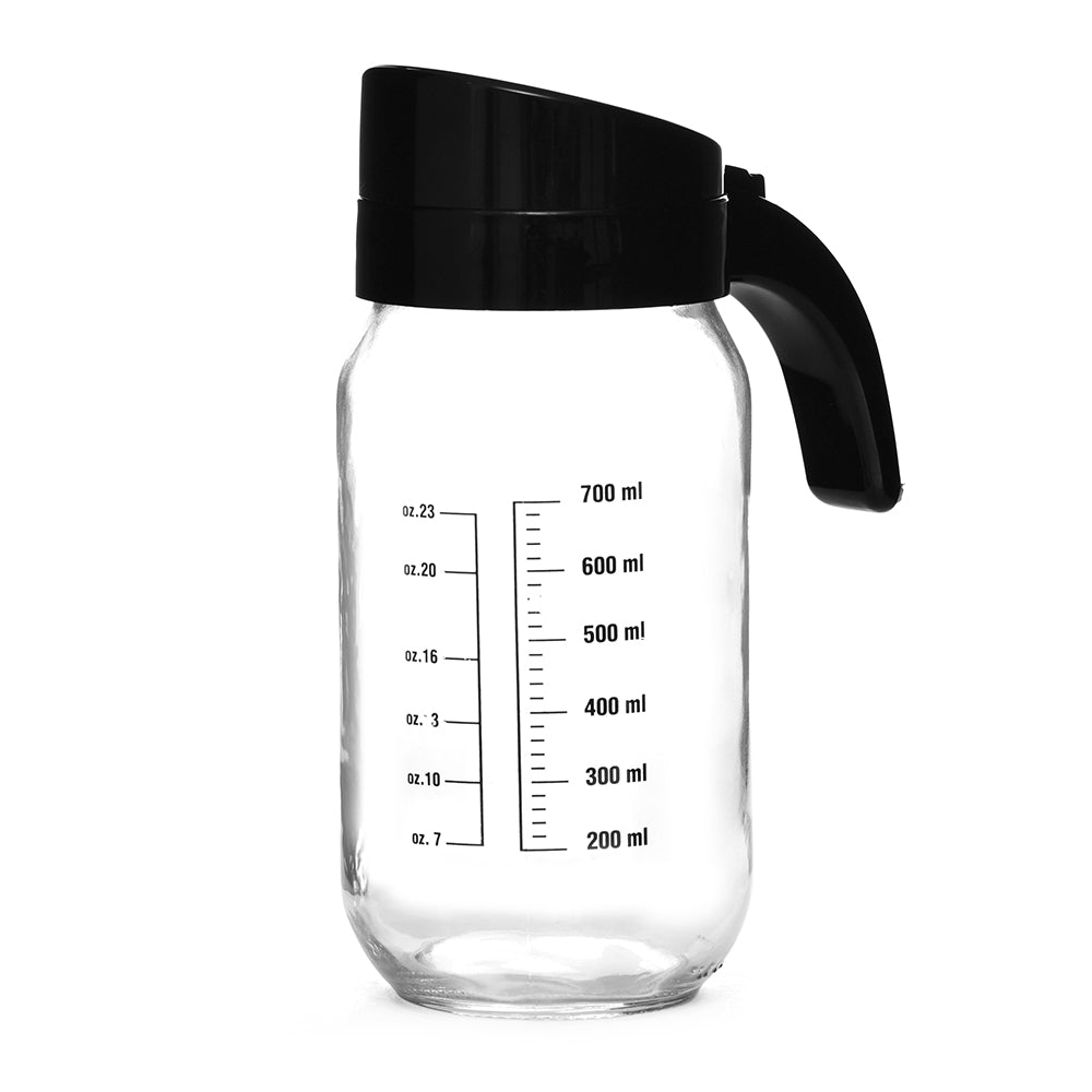 Transparent 1000 ml Glass Oil Measure Jar With Lid (Transparent & Black)