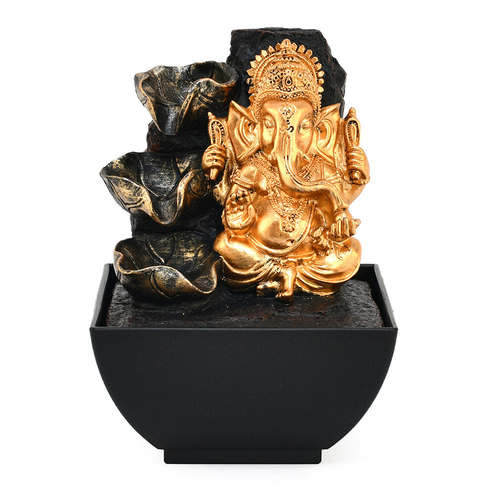 Mini Ganesha Polyresin Decorative Water Fountain (Gold & Brown)