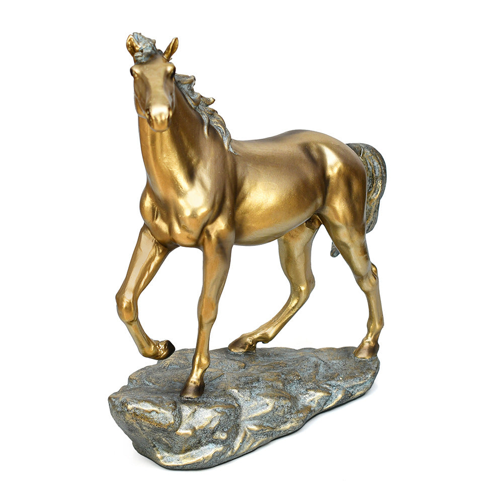 Walking Horse Decorative Polyresin Showpiece (Grey & Gold)