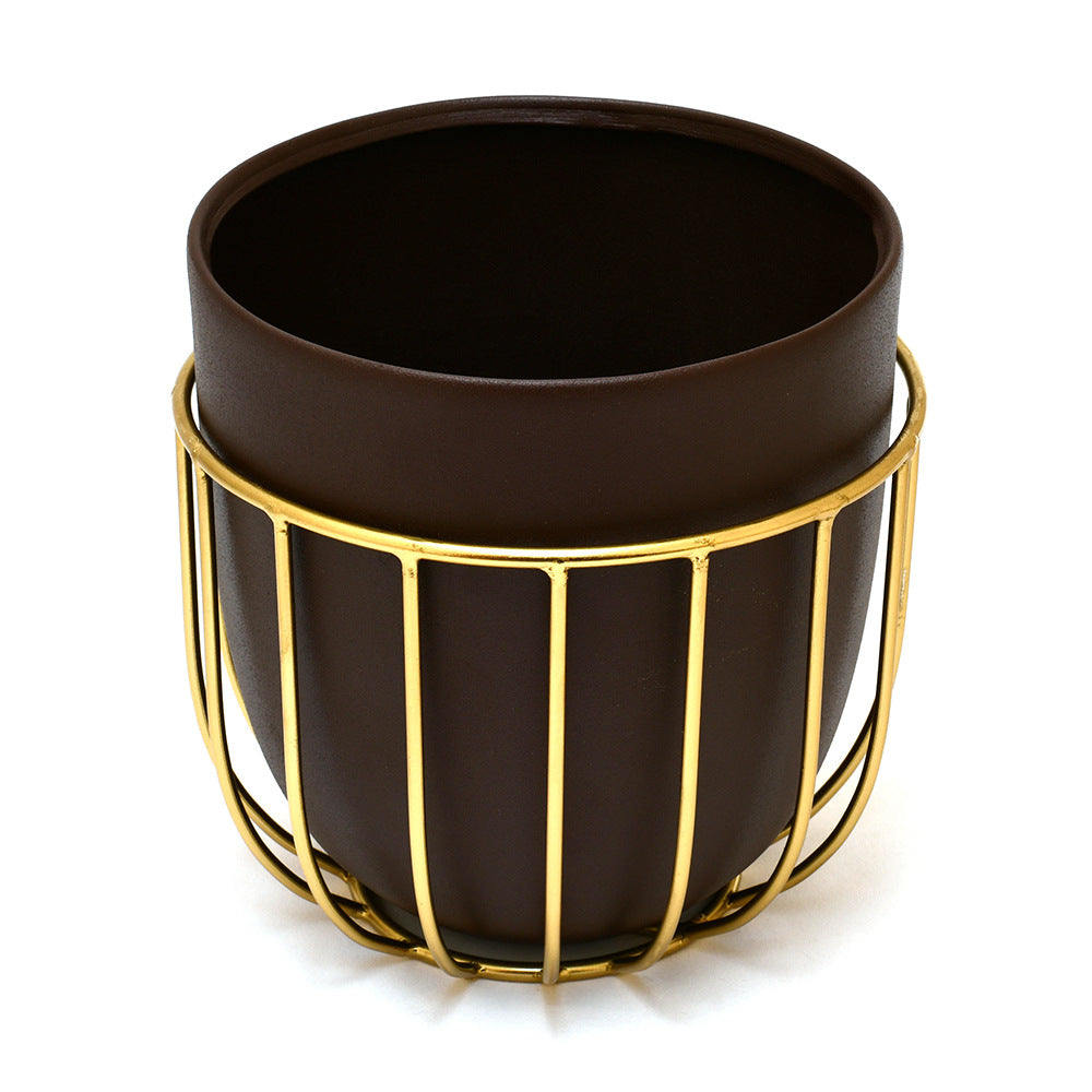 Metal Jali Planter 15 cm (Brown & Gold)