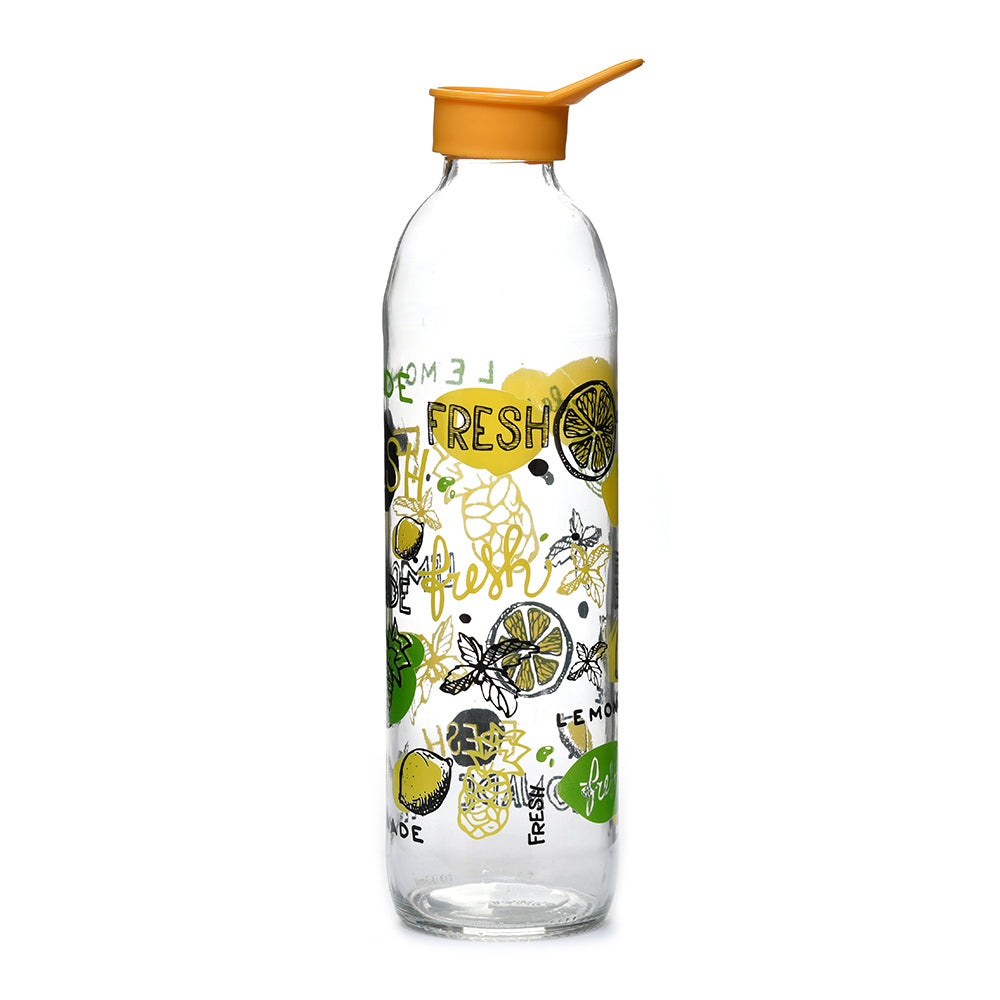 Transparent Glass 1000 ml Water Bottle (Yellow)