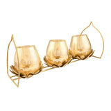 Trio Lotus Metal & Glass Candle Stand (Gold)