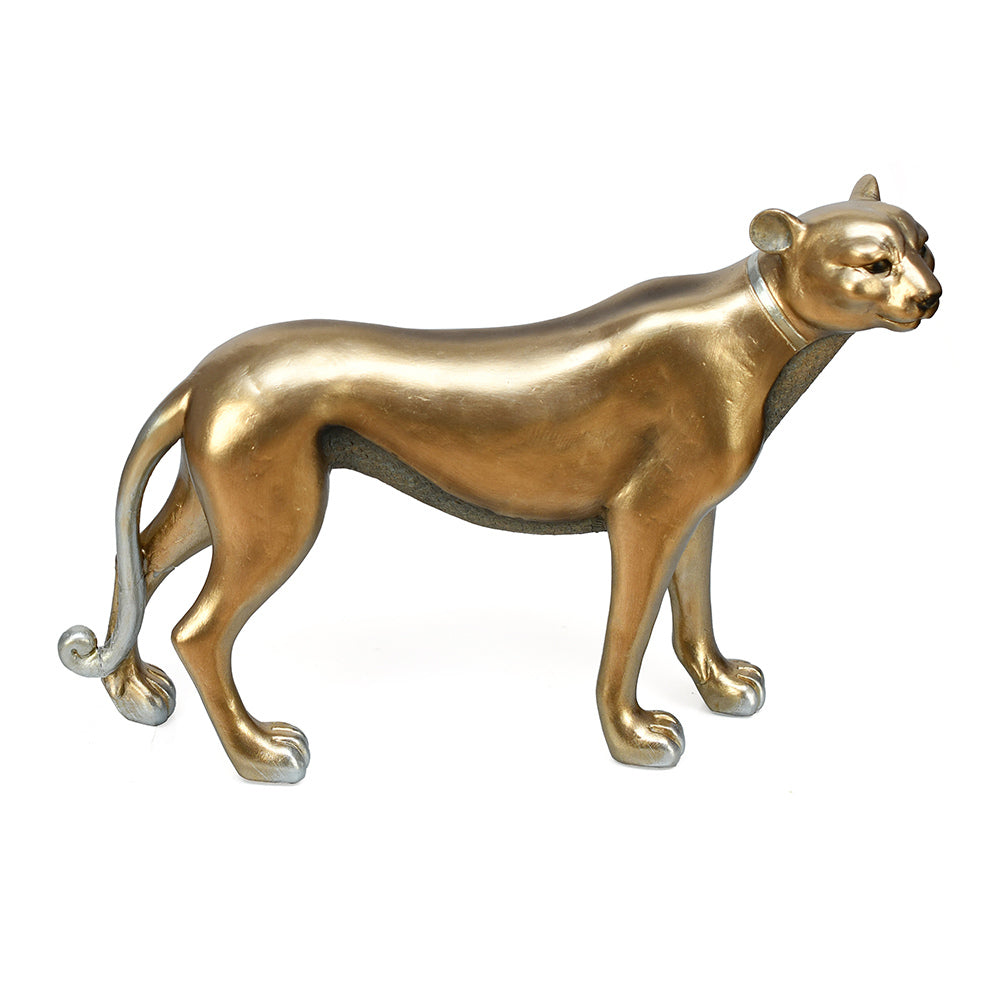 Standing Panther Decorative Polyresin Showpiece (Grey & Gold)