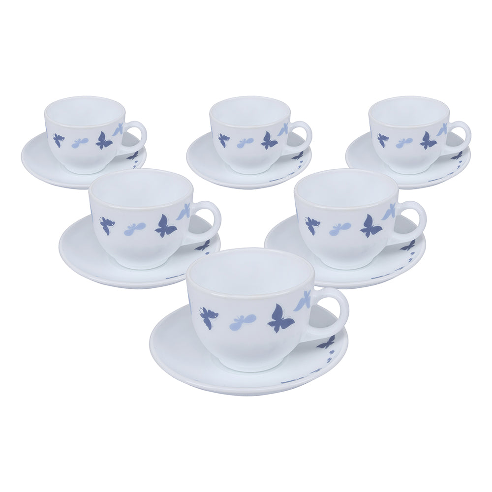 Arias by Lara Dutta Dazzling Wings Cup & Saucer Set of 12 (220 ml, 6 Cups & 6 Saucers, White)